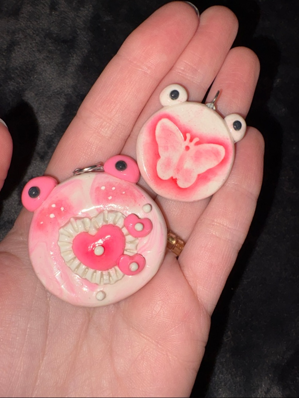 Handmade Pink Ceramic Butterfly & Heart Charm Pair